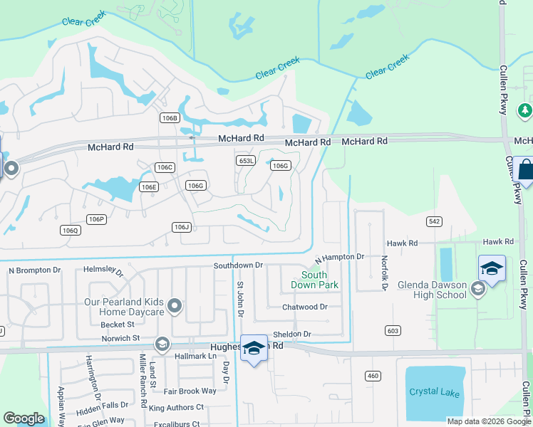 map of restaurants, bars, coffee shops, grocery stores, and more near 911 Woodfern Glen Lane in Pearland
