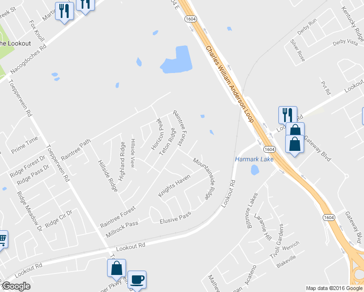 map of restaurants, bars, coffee shops, grocery stores, and more near 7110 Teton Ridge in San Antonio