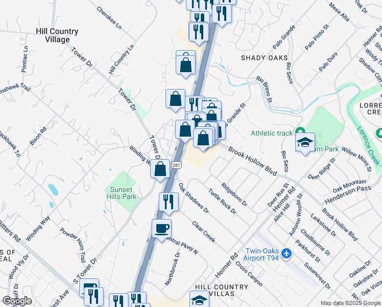 map of restaurants, bars, coffee shops, grocery stores, and more near 15000 San Pedro Avenue in San Antonio