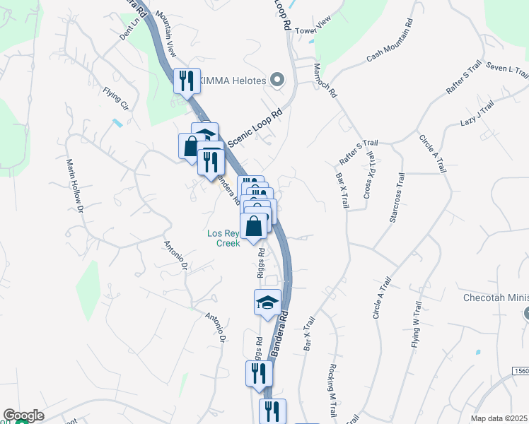 map of restaurants, bars, coffee shops, grocery stores, and more near 14570 Bandera Road in Helotes