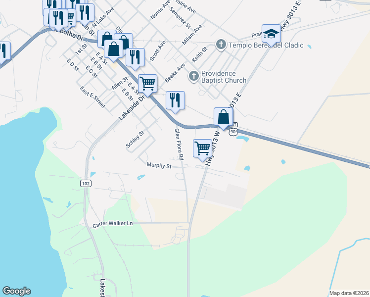 map of restaurants, bars, coffee shops, grocery stores, and more near 200 Glen Flora Road in Eagle Lake