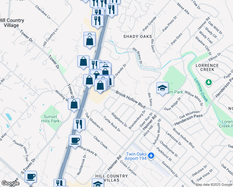 map of restaurants, bars, coffee shops, grocery stores, and more near 14432 Brook Hollow Boulevard in San Antonio
