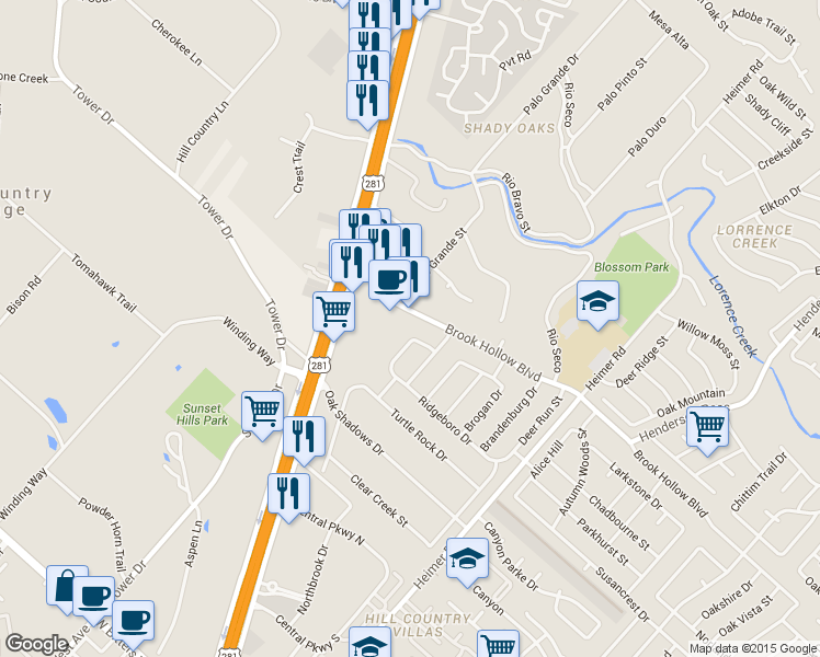 map of restaurants, bars, coffee shops, grocery stores, and more near 15058 San Pedro Avenue in San Antonio