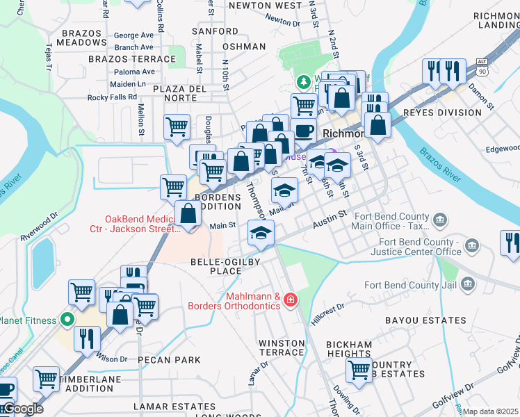 map of restaurants, bars, coffee shops, grocery stores, and more near 502 South 11th Street in Richmond