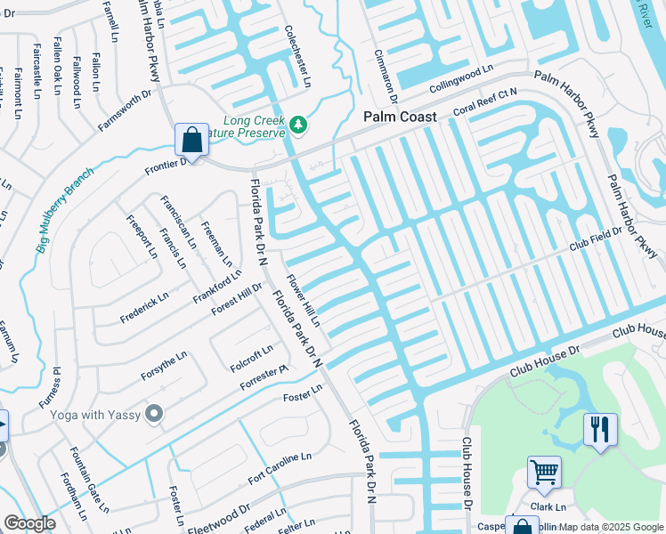 map of restaurants, bars, coffee shops, grocery stores, and more near 13 Flametree Court in Palm Coast