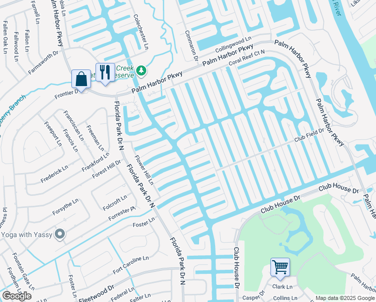 map of restaurants, bars, coffee shops, grocery stores, and more near 12 Chadwick Court in Palm Coast