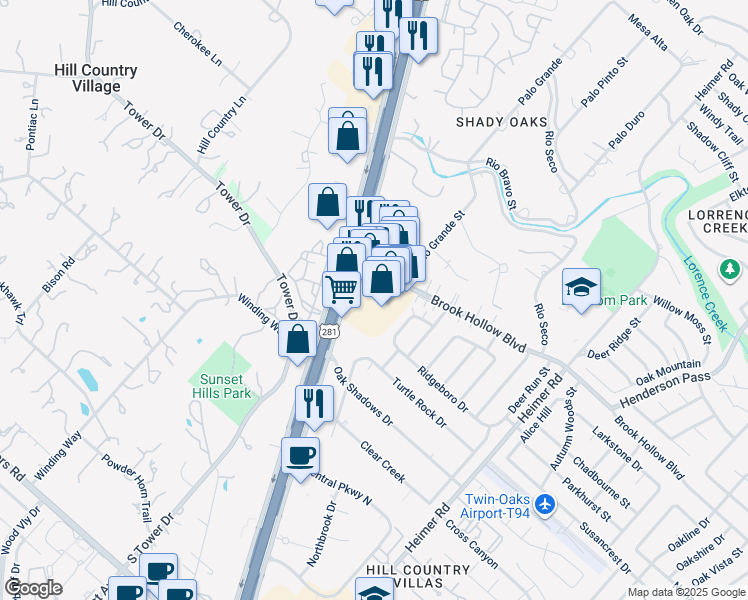 map of restaurants, bars, coffee shops, grocery stores, and more near 15000 San Pedro Avenue in San Antonio