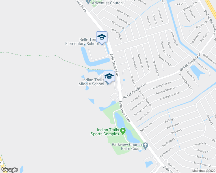 map of restaurants, bars, coffee shops, grocery stores, and more near 5505 Belle Terre Parkway in Palm Coast