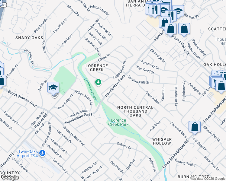 map of restaurants, bars, coffee shops, grocery stores, and more near 14935 Moss Arbor in San Antonio