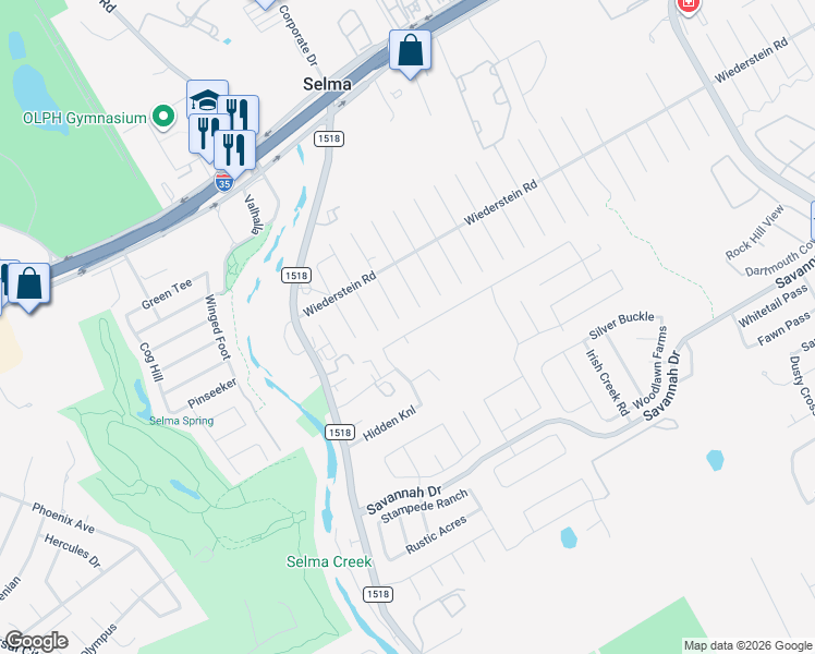 map of restaurants, bars, coffee shops, grocery stores, and more near 243 Rustic Willow in Selma