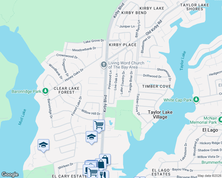 map of restaurants, bars, coffee shops, grocery stores, and more near 915 Pinewood Lane in Seabrook