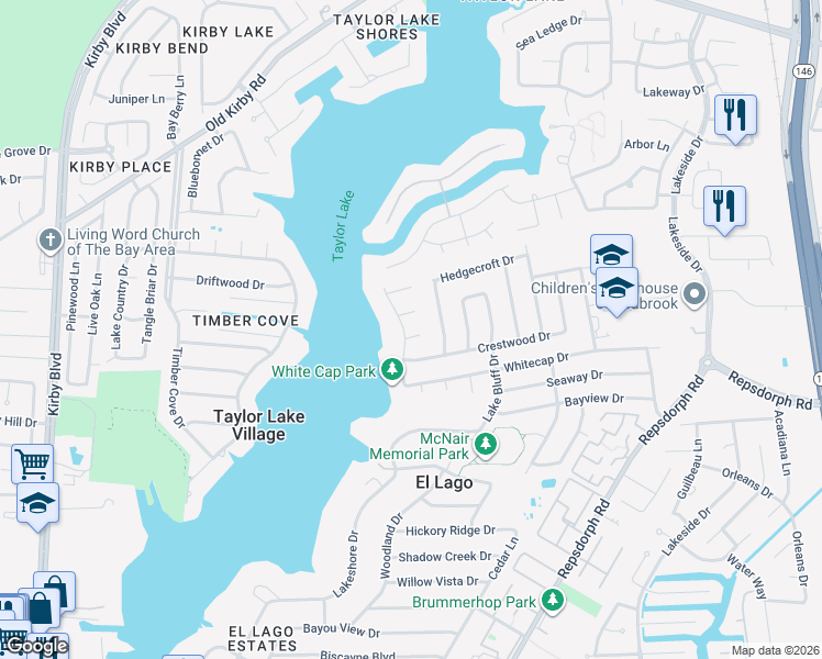 map of restaurants, bars, coffee shops, grocery stores, and more near 303 Pineview Circle in El Lago