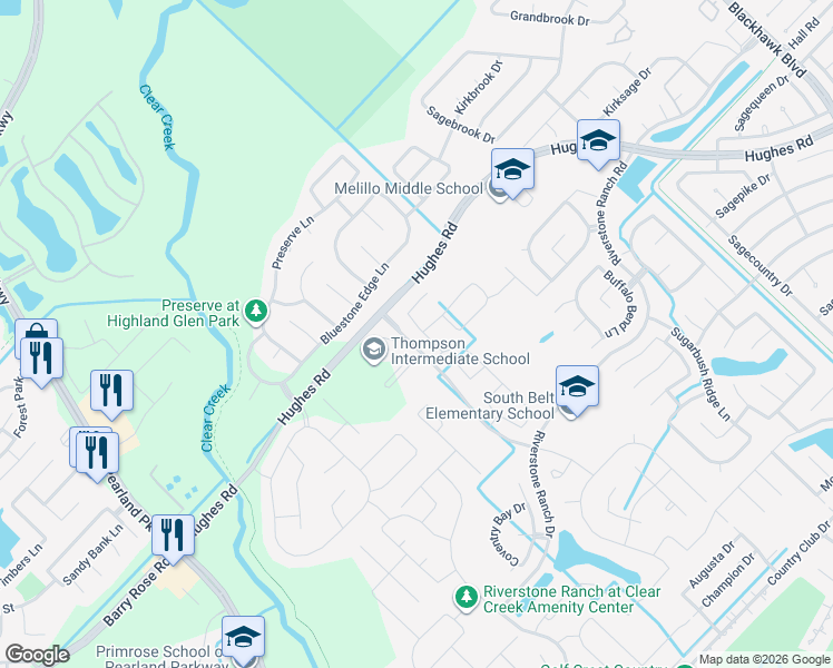 map of restaurants, bars, coffee shops, grocery stores, and more near 2804 Fairfield Landing Lane in Houston