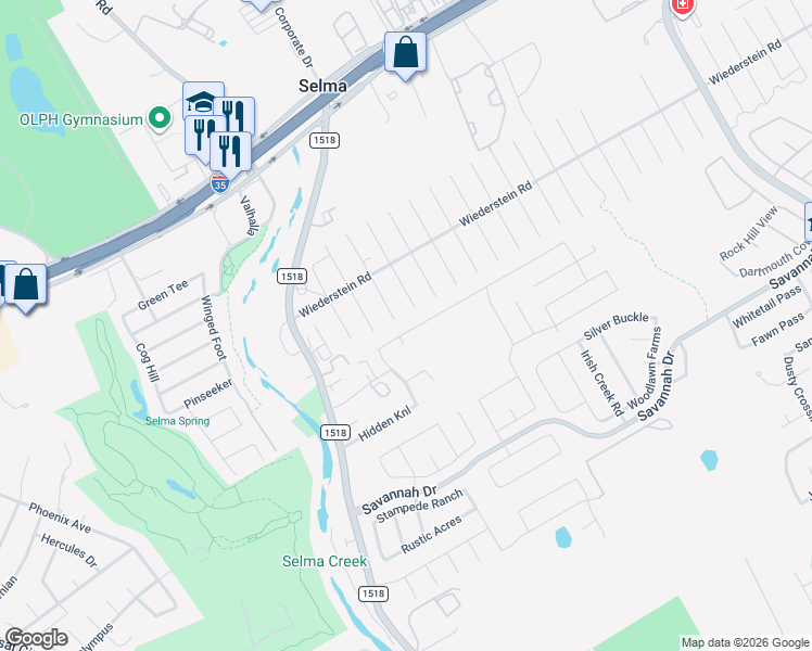 map of restaurants, bars, coffee shops, grocery stores, and more near 243 Rustic Willow in Selma
