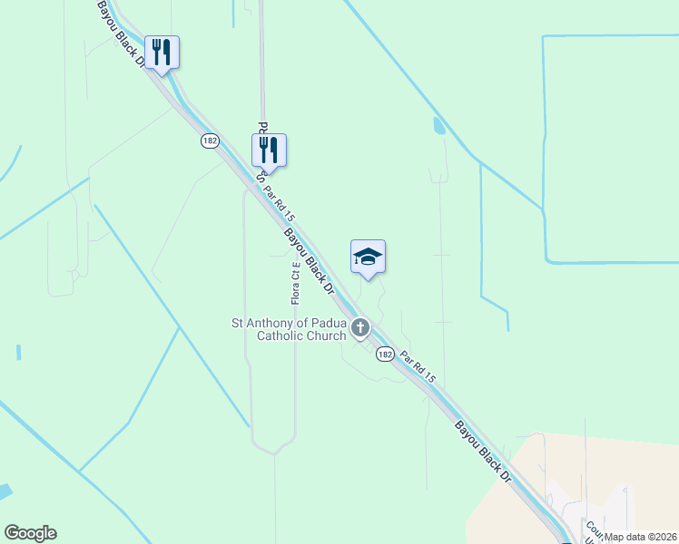 map of restaurants, bars, coffee shops, grocery stores, and more near 3926 Southdown Mandalay Road in Houma