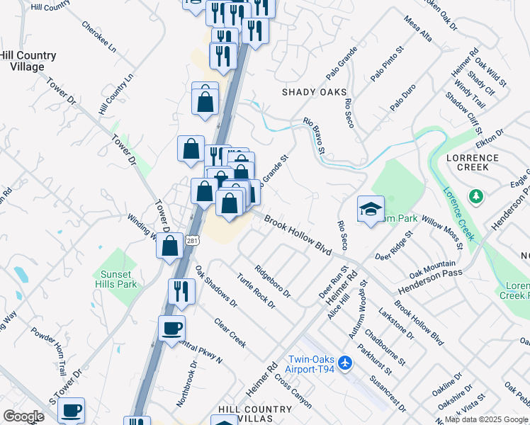 map of restaurants, bars, coffee shops, grocery stores, and more near 14432 Brook Hollow Blvd in San Antonio