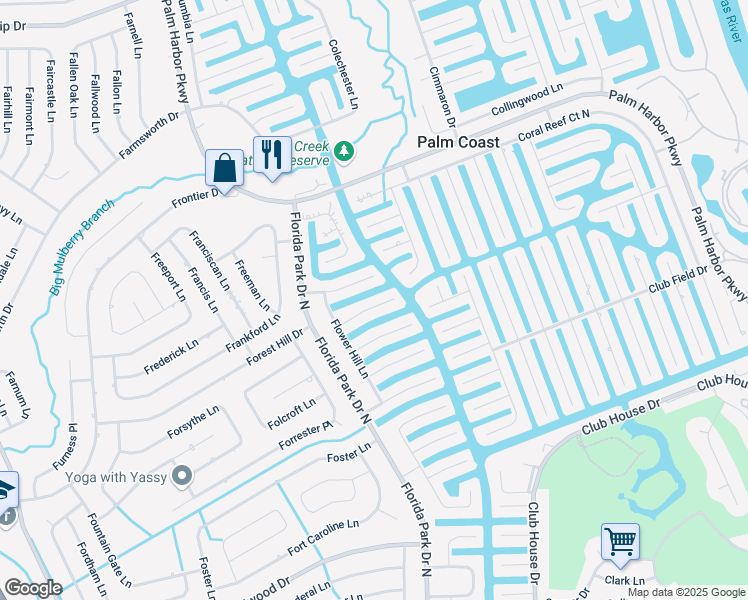 map of restaurants, bars, coffee shops, grocery stores, and more near 13 Flametree Ct in Palm Coast