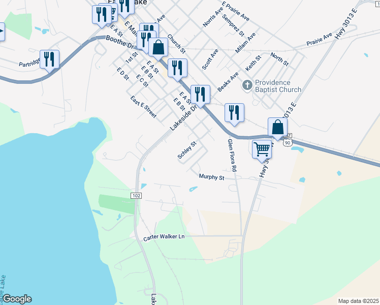 map of restaurants, bars, coffee shops, grocery stores, and more near 26 Schley Street in Eagle Lake