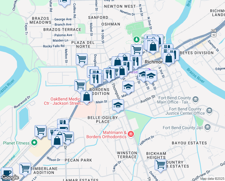 map of restaurants, bars, coffee shops, grocery stores, and more near 408 South 11th Street in Richmond