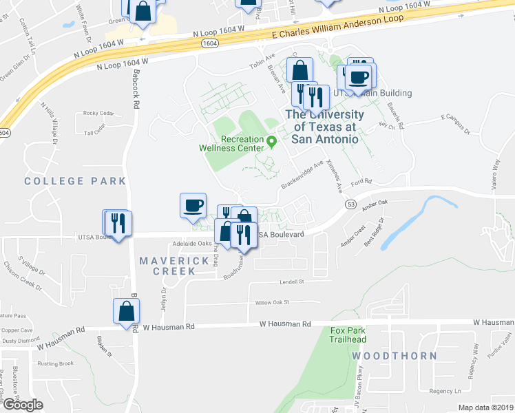 map of restaurants, bars, coffee shops, grocery stores, and more near 325 Brackenridge Avenue in San Antonio