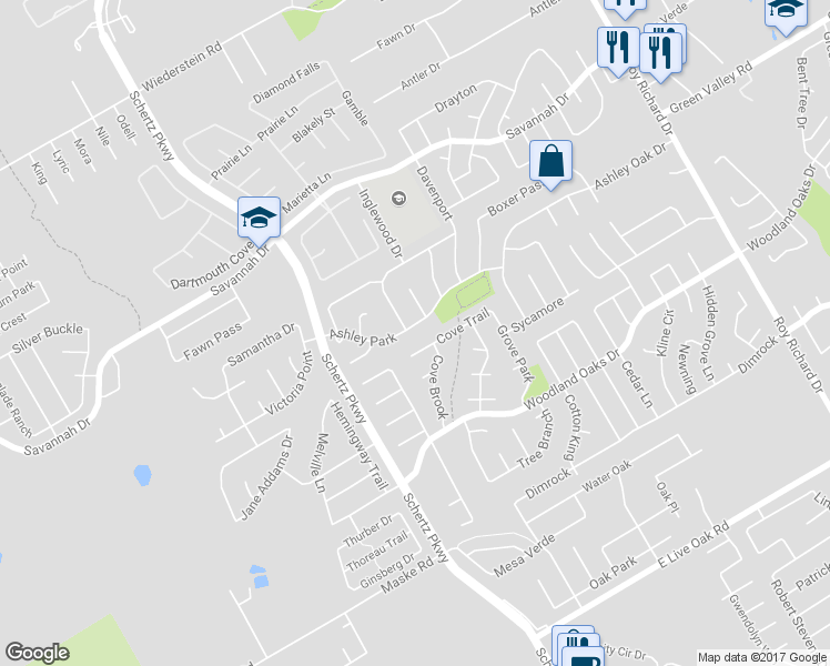 map of restaurants, bars, coffee shops, grocery stores, and more near 506 Ashley Park in Schertz