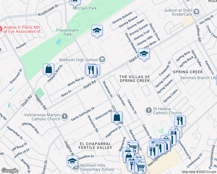map of restaurants, bars, coffee shops, grocery stores, and more near 5023 Stockman Drive in San Antonio