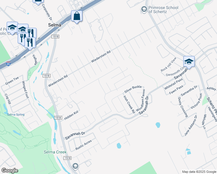 map of restaurants, bars, coffee shops, grocery stores, and more near 3715 Painted Tracks in Selma