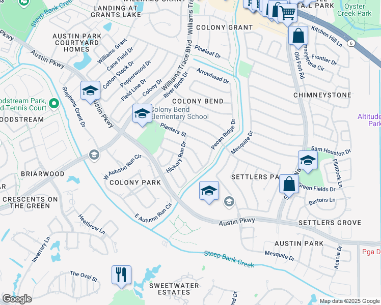 map of restaurants, bars, coffee shops, grocery stores, and more near 3018 Pasture Lane in Sugar Land
