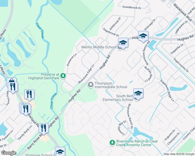 map of restaurants, bars, coffee shops, grocery stores, and more near 2804 Fairfield Landing Lane in Houston