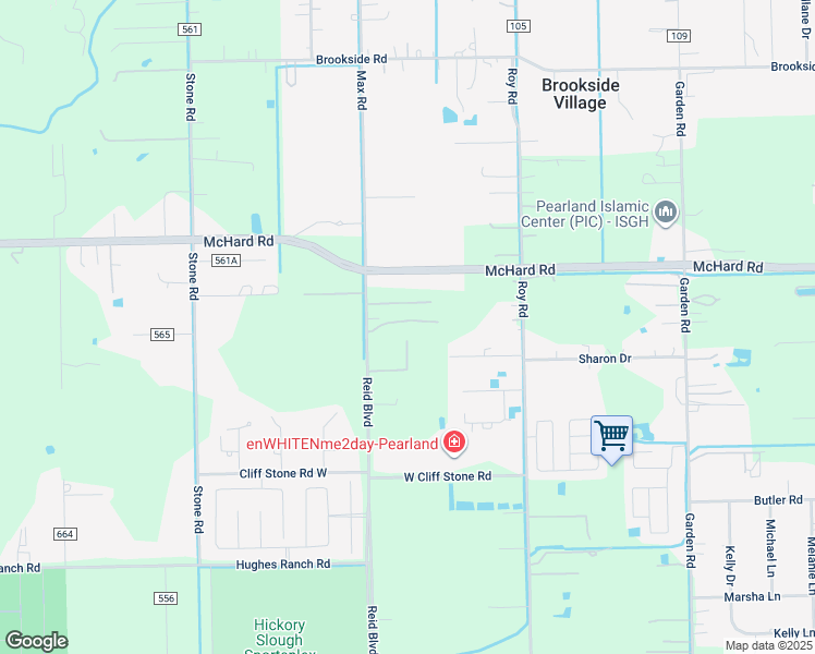 map of restaurants, bars, coffee shops, grocery stores, and more near 1749 Max Road in Pearland