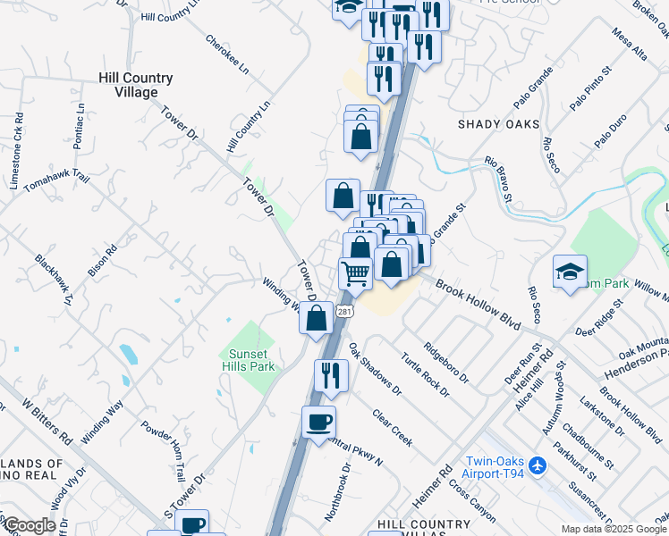 map of restaurants, bars, coffee shops, grocery stores, and more near 15035-15113 San Pedro Ave in San Antonio
