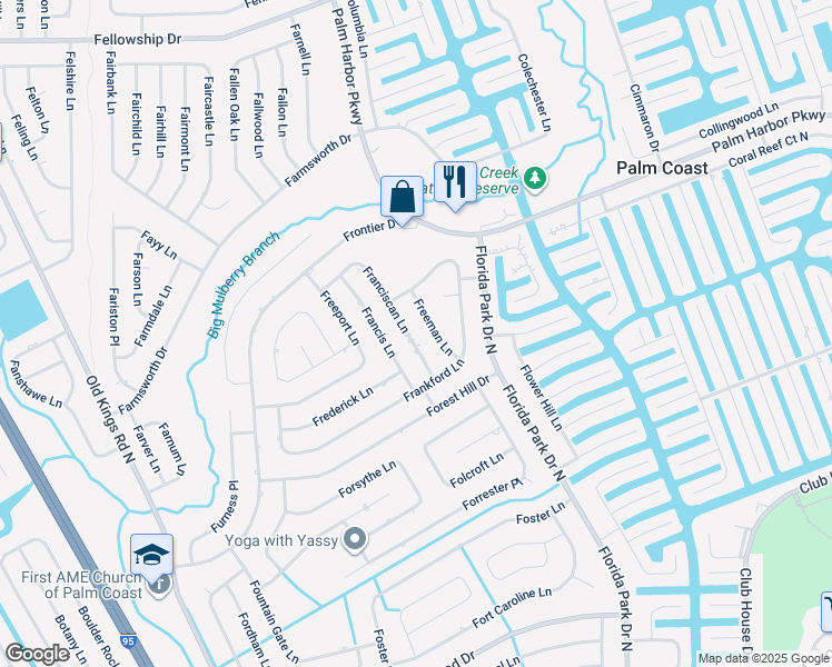 map of restaurants, bars, coffee shops, grocery stores, and more near 69 Franciscan Lane in Palm Coast
