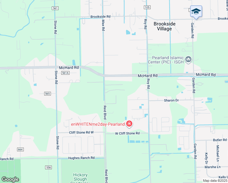 map of restaurants, bars, coffee shops, grocery stores, and more near 1749 Max Road in Pearland