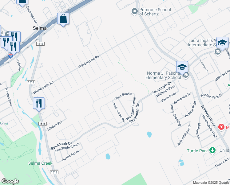 map of restaurants, bars, coffee shops, grocery stores, and more near 442 Walnut Crest in Selma