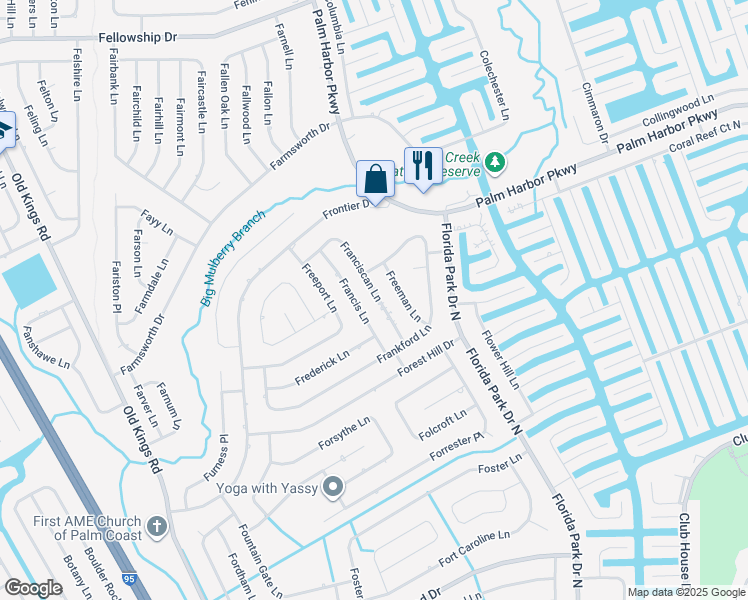 map of restaurants, bars, coffee shops, grocery stores, and more near 64 Franciscan Lane in Palm Coast