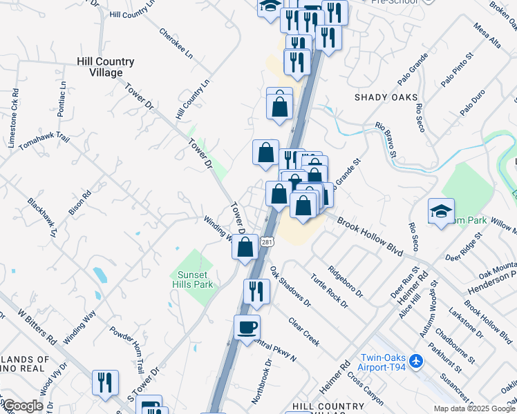 map of restaurants, bars, coffee shops, grocery stores, and more near 15083 San Pedro Avenue in San Antonio