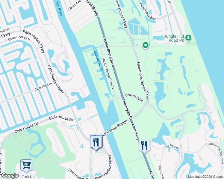 map of restaurants, bars, coffee shops, grocery stores, and more near 208 Harbor Village Point North in Palm Coast