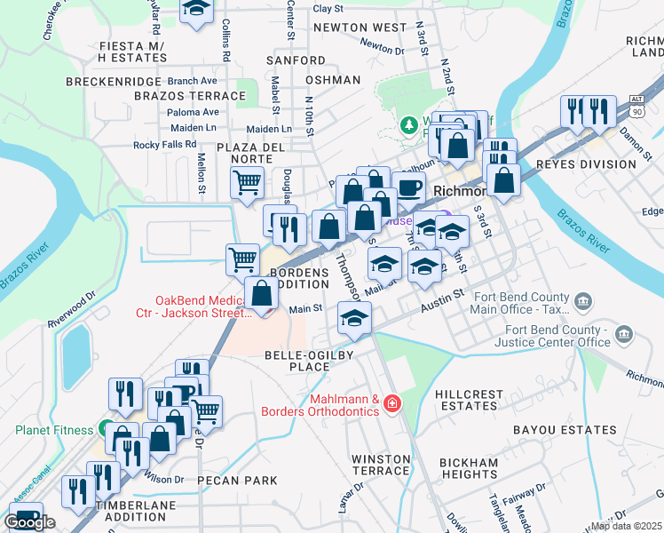 map of restaurants, bars, coffee shops, grocery stores, and more near 411 South Union Street in Richmond