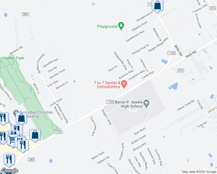 map of restaurants, bars, coffee shops, grocery stores, and more near 137 Corral Fence Line in Cibolo