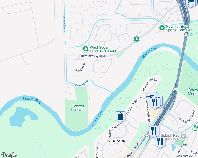map of restaurants, bars, coffee shops, grocery stores, and more near 1447 Tahoe Valley Lane in Sugar Land