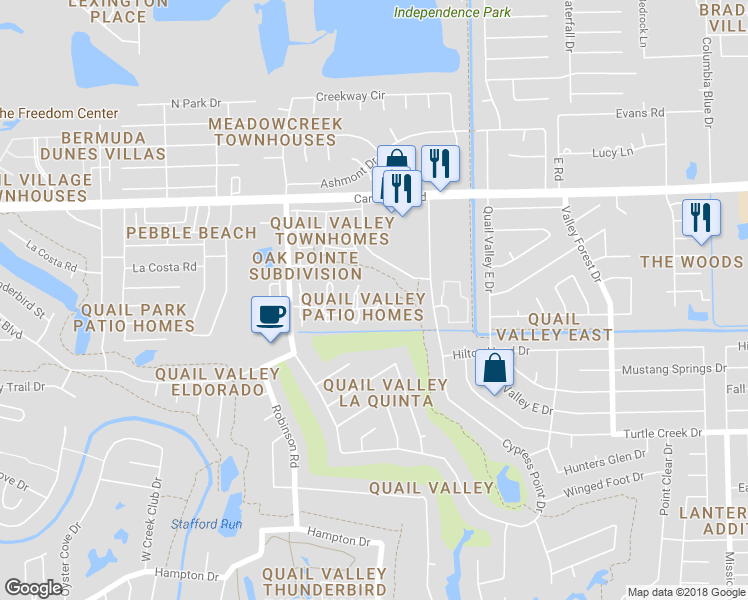map of restaurants, bars, coffee shops, grocery stores, and more near 2710 Broadmoor Circle in Missouri City