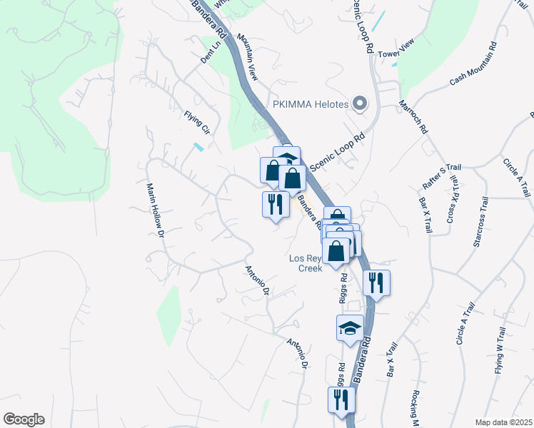 map of restaurants, bars, coffee shops, grocery stores, and more near 14769 Old Bandera Road in Helotes