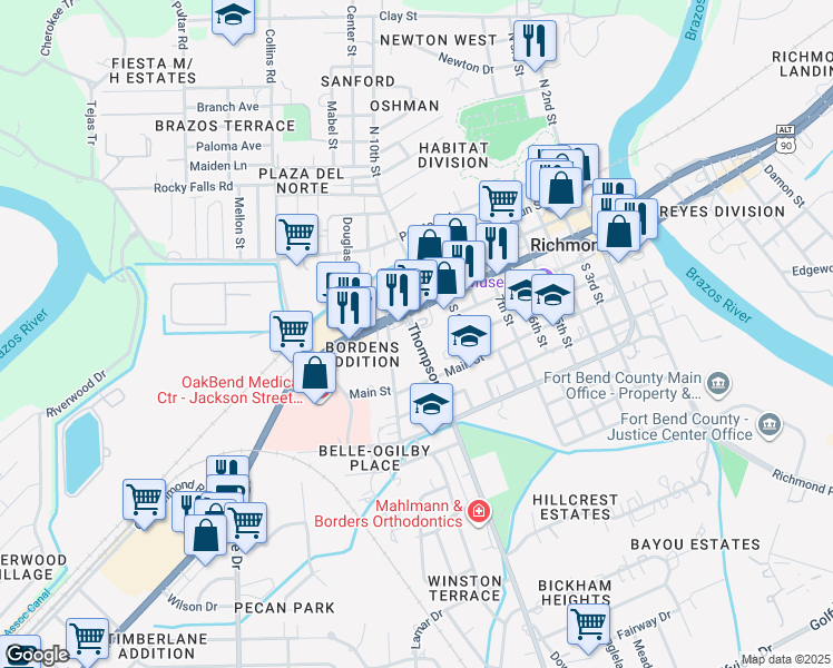 map of restaurants, bars, coffee shops, grocery stores, and more near 402 South 11th Street in Richmond