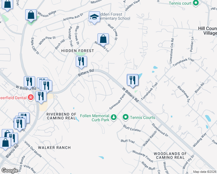 map of restaurants, bars, coffee shops, grocery stores, and more near 40 Greens Shade in San Antonio