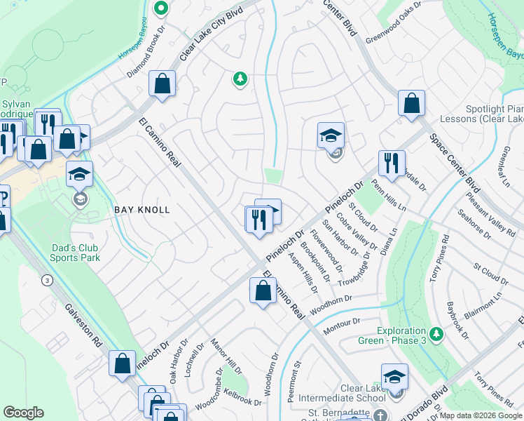 map of restaurants, bars, coffee shops, grocery stores, and more near 1114 Mabry Mill Road in Houston