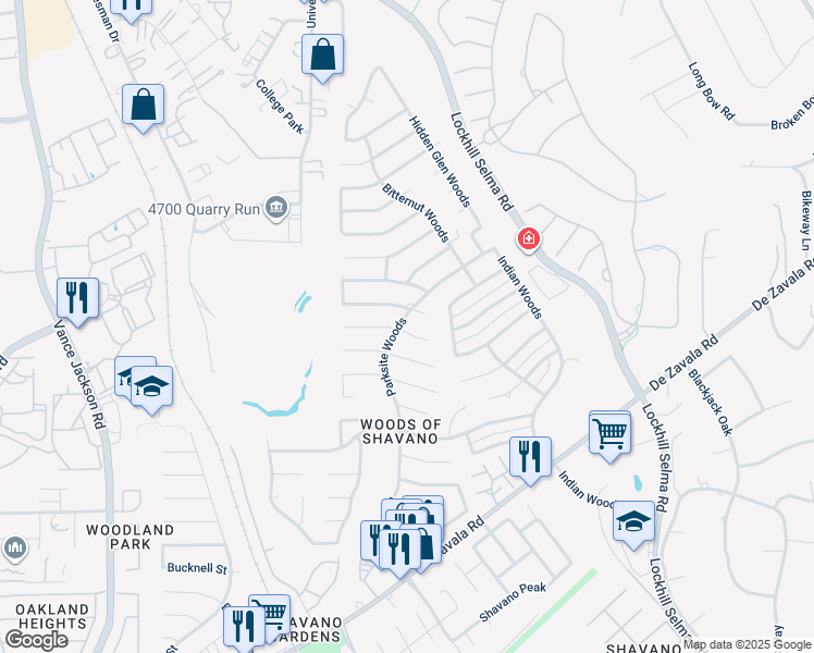 map of restaurants, bars, coffee shops, grocery stores, and more near 4502 Western Pine Woods in San Antonio