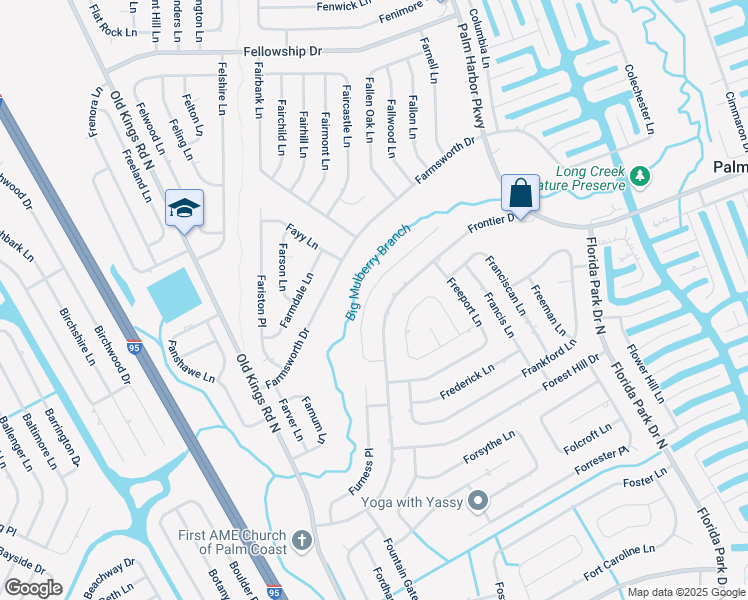 map of restaurants, bars, coffee shops, grocery stores, and more near 155 Frontier Drive in Palm Coast