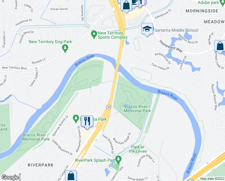 map of restaurants, bars, coffee shops, grocery stores, and more near Grand Parkway in Sugar Land