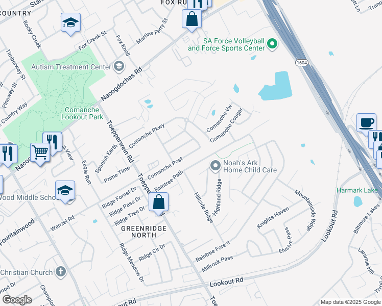 map of restaurants, bars, coffee shops, grocery stores, and more near 6806 Comanche Band in San Antonio