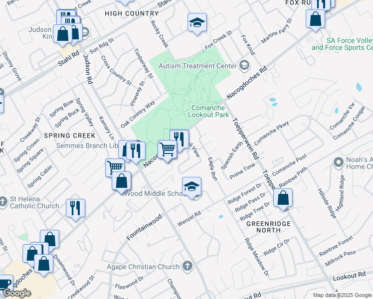 map of restaurants, bars, coffee shops, grocery stores, and more near 6319 Sentry Point in San Antonio